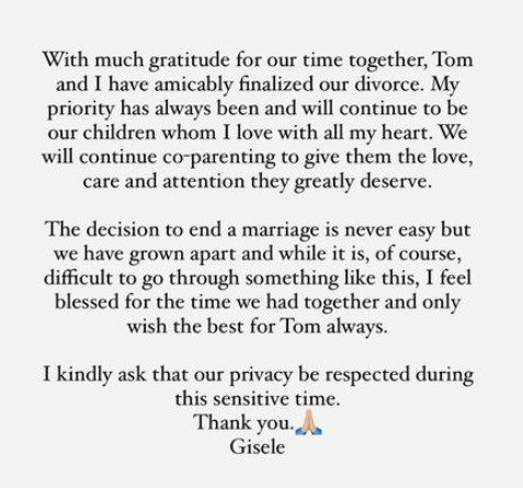 Gisele Divorce announcement