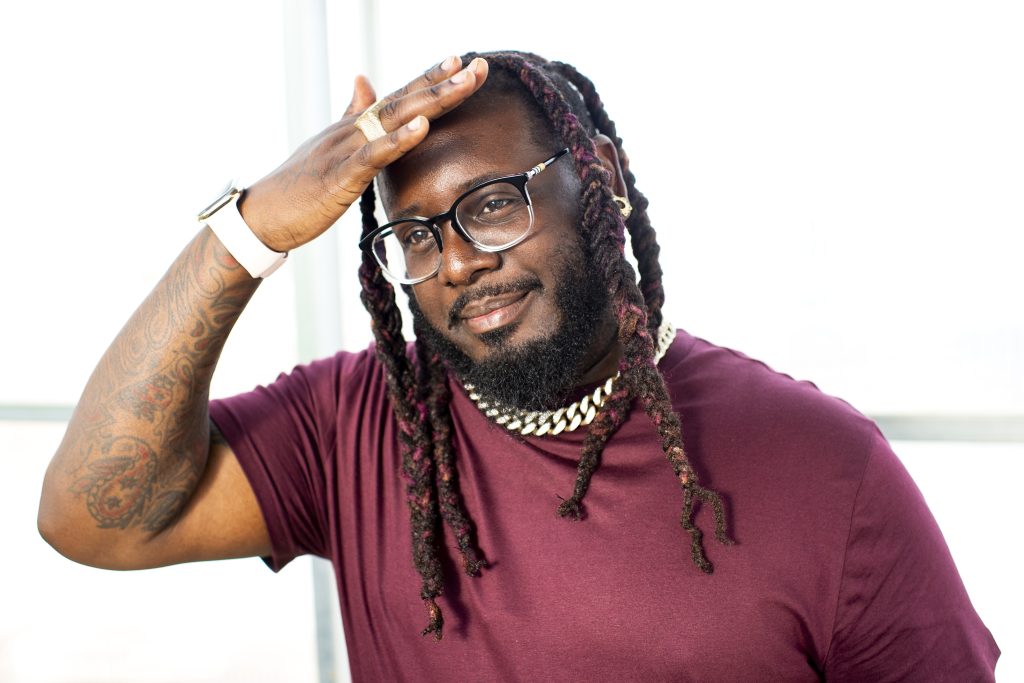 T-Pain appears at Gotham Greens in the Brooklyn borough of New York on June 5, 2019.  T-Pain's new book, “Can I Mix You a Drink?” co-written with professional cocktail expert Maxwell Britten, is filled with 50 alcoholic drink recipes inspired by Pain’s music and career travels. 