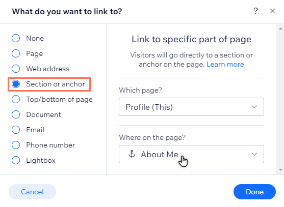 how to link to a specific part of a page