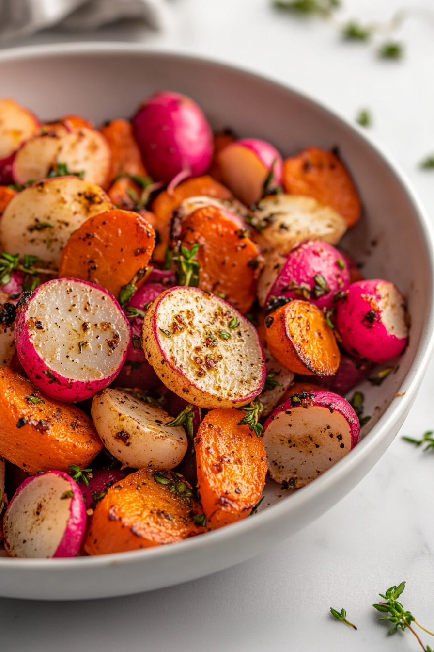 Roasted Radishes and Carrots recipe card