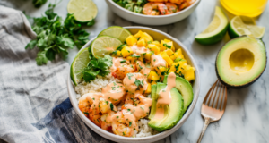 Shrimp and Avocado Bowls with Mango Salsa & Lime-chili Sauce