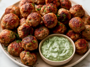 Spicy Lamb Meatballs with Green Goddess Dip Recipe